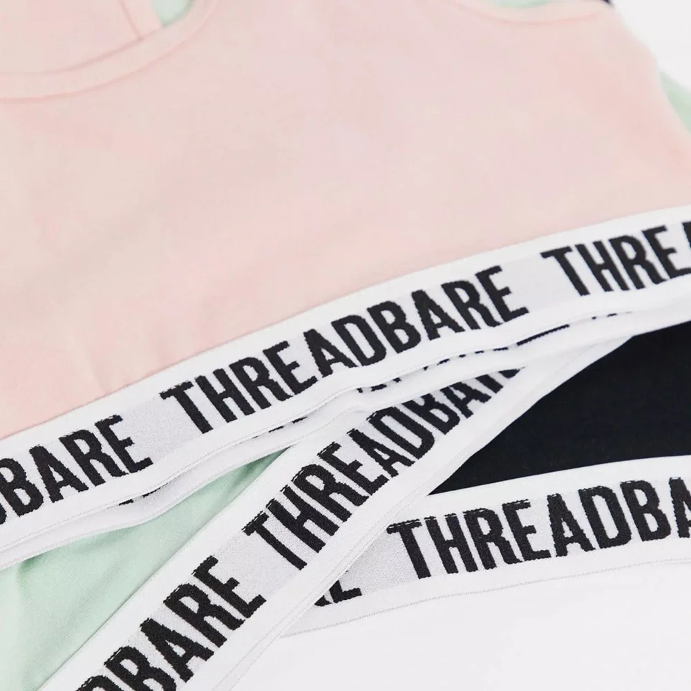 Threadbare 3 pack logo bralet in pink / green / black UK Size 8 - Picture 2 of 6